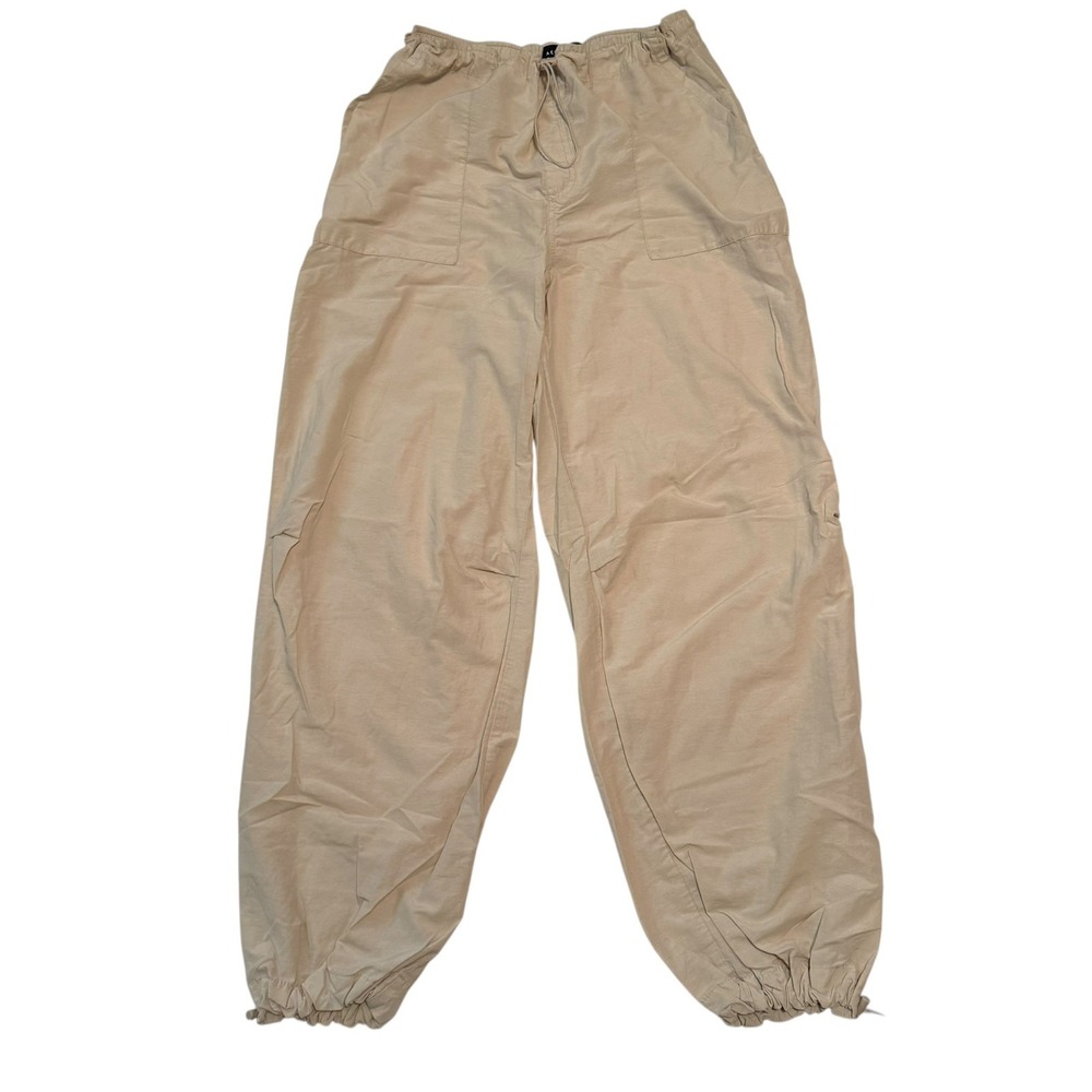 Aeropostale Parachute Pants Women M Beige Khaki Cargo Y2K Utility Streetwear Wid